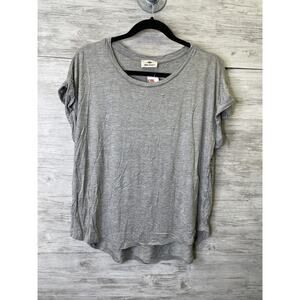 Rebel Society Shirt Womens Large Gray Short Sleeve Rolled Cuff Relaxed Fit‎ Top
